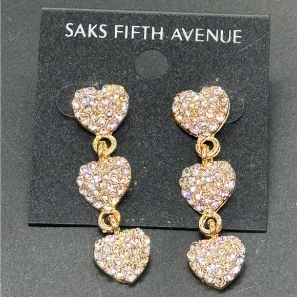 Saks Fifth Avenue Triple Heart Pave Crystal Post Dangling Earrings - Picture 2 of 5